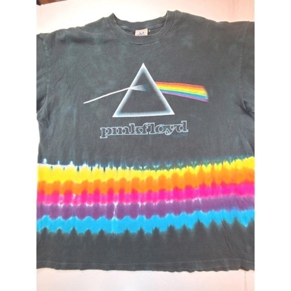 Y2K Liquid Blue Pink Floyd Dark Side Of The Moon Prism Tie Dye Mens 2XL Band Tee